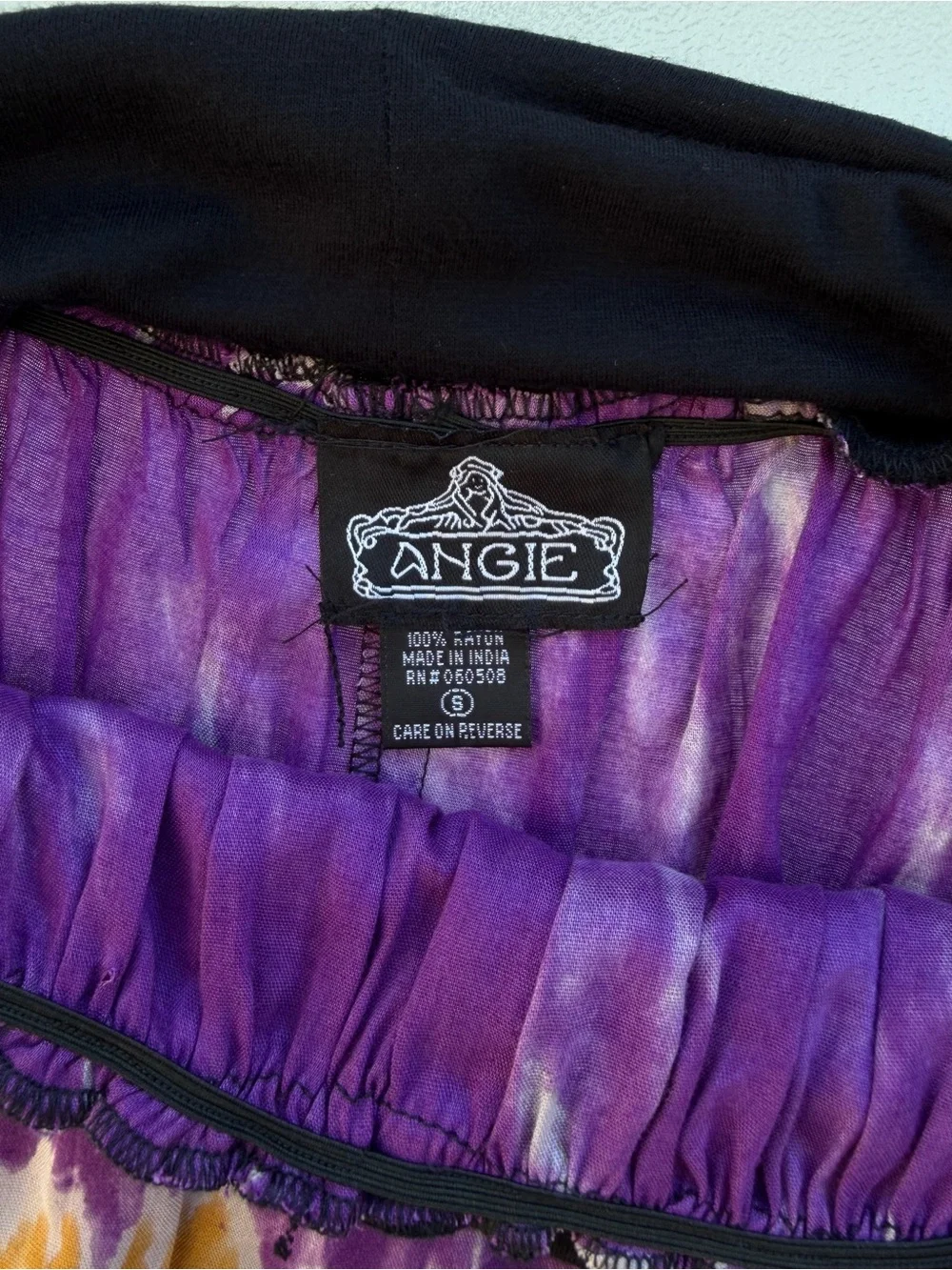 Angie Purple and Turquoise Tie Dye Bohemian Tiered Maxi Skirt ~ Women’s Small